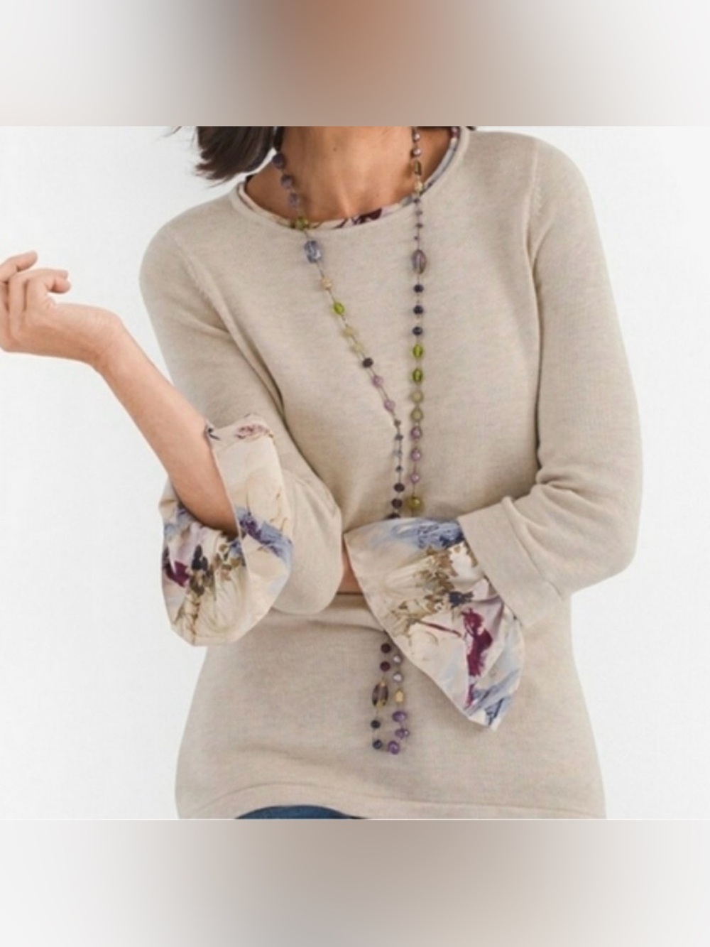 Chicos tan sweater w/bell sleeves size 1 - medium